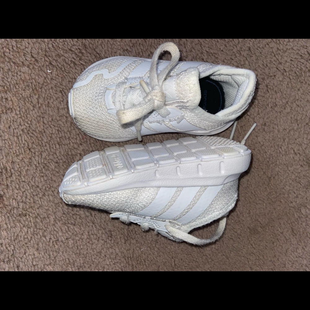 Toddler white Adidas sneakers